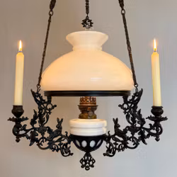 Antik takfotogenlampa med tre ljusarmar 14'''
