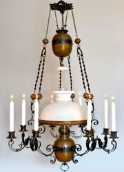 1890-tals fotogenlampa i koppar och järn med 9 ljus 20'''