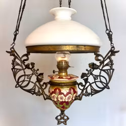 Stor antik takfotogenlampa i majolika 20'''
