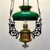 Antik takfotogenlampa med grön kragkärm 14'''