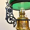Antik takfotogenlampa med grön kragkärm 14'''