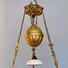 Antik korgfotogenlampa med turkos skärm 14'''
