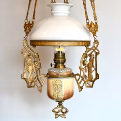 Majolika-fotogenlampa antik 15''' från Bornholm