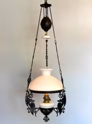 Antik svart bevingad fotogenlampa 10'''