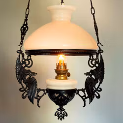 Antik svart bevingad fotogenlampa 10'''
