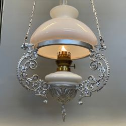 Antik korgfotogenlampa i gjutjärn 14'''