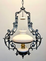 Takfotogenlampa tvåarmad i svart järn 10'''