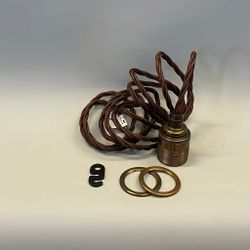 38 mm med 2 ringar - Sladdupphäng brun tygsladd/patinerad
