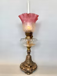 Stilig bordsfotogenlampa med rosa tulpankupa 14'''