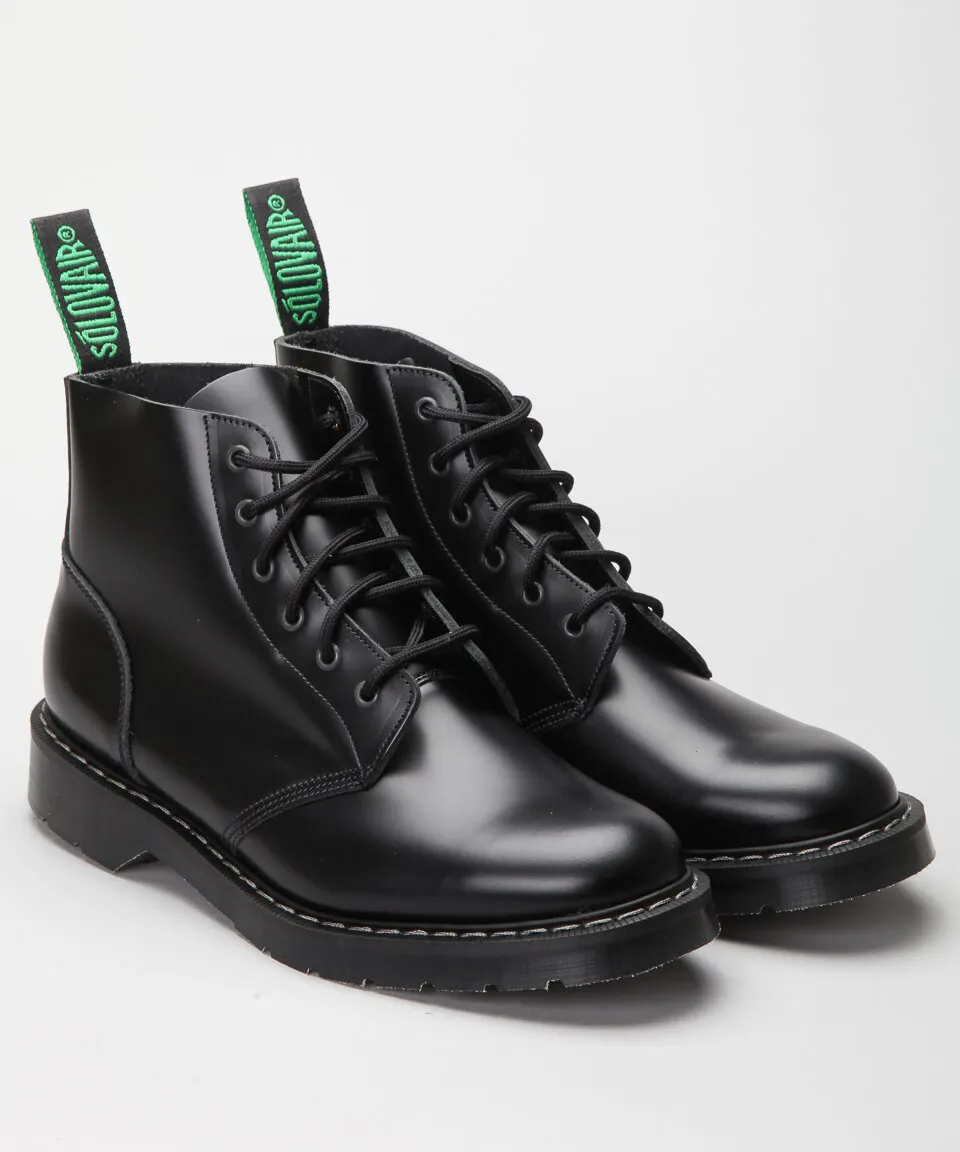 Solovair 6 Eye Astronaut Derby Boot-Black Hi Shine | Lester Shoes