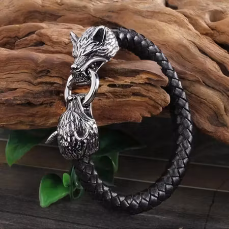 Viking varghuvud PU läder armband