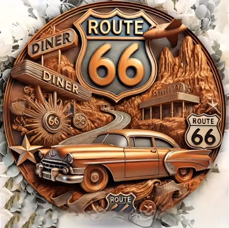 Skylt Route 66 trä