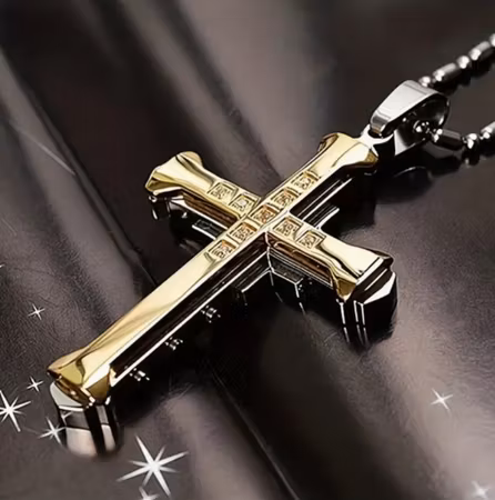 Dubbelt kors guldfärg med strass