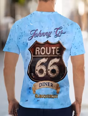 T-shirt Route 66 himmelsblå