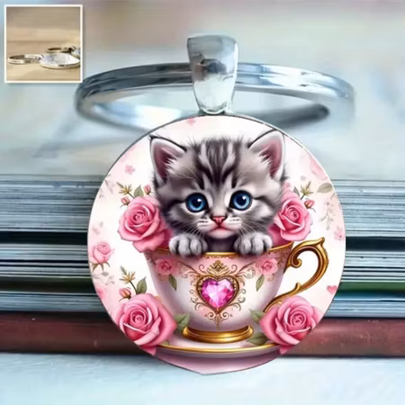 Nyckelring katt rosa