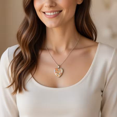 Halsband med hjärthänge och höstlöv