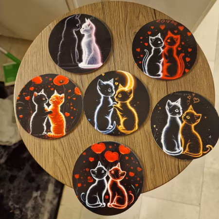 Glasunderlägg trä katter 6 st