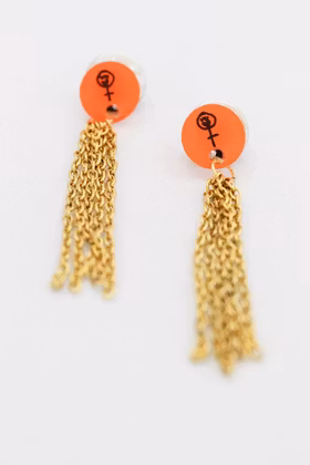 Orange kragbroscher med tassels, feminist