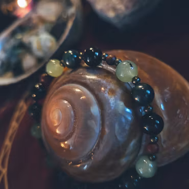 Kraftarmband Nature - Mossagat, Prehnit & Obsidian