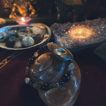 Kraftarmband Shaman - Ammonit, Lodolit & Obsidian