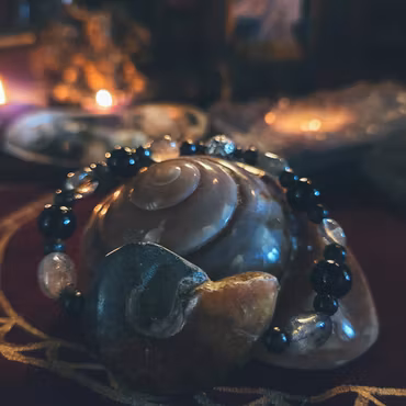 Kraftarmband Shaman - Ammonit, Lodolit & Obsidian