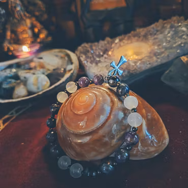 Kraftarmband Eternity - Selenit, Merlinit & Ametist