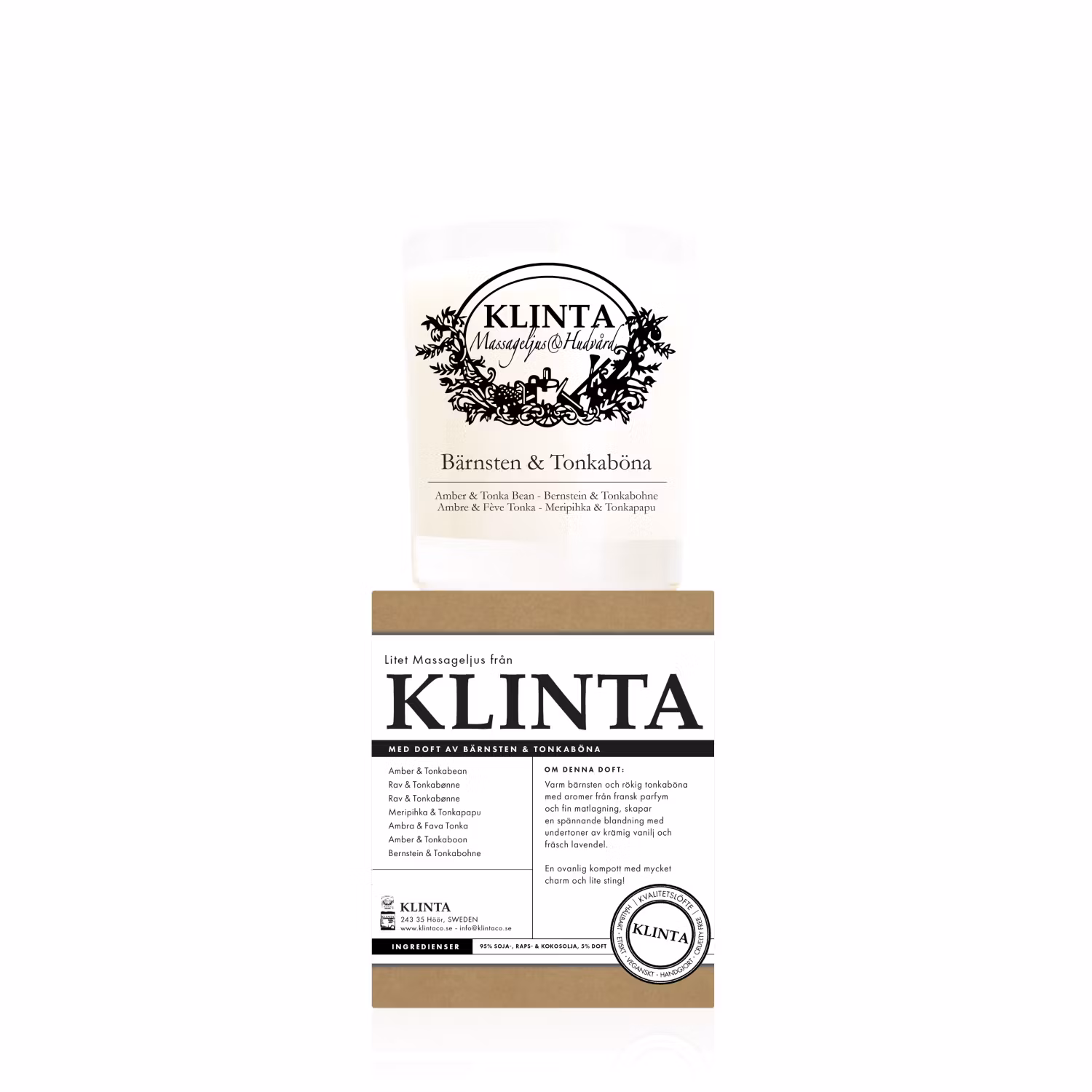 Rav & Tonkabønne, Duftlys & Massagelys 18t, Klinta