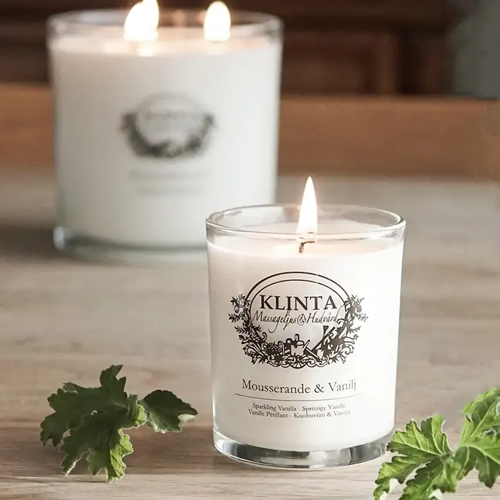 Mousserende & Vanilje, Duftlys & Massagelys 18t, Klinta