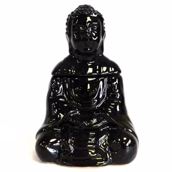 Siddende Buddha, sort keramik, aromalampe