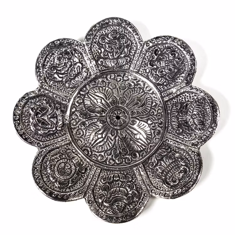 8 buddhistiske lykkebringende tegn røgelserholder, Metal