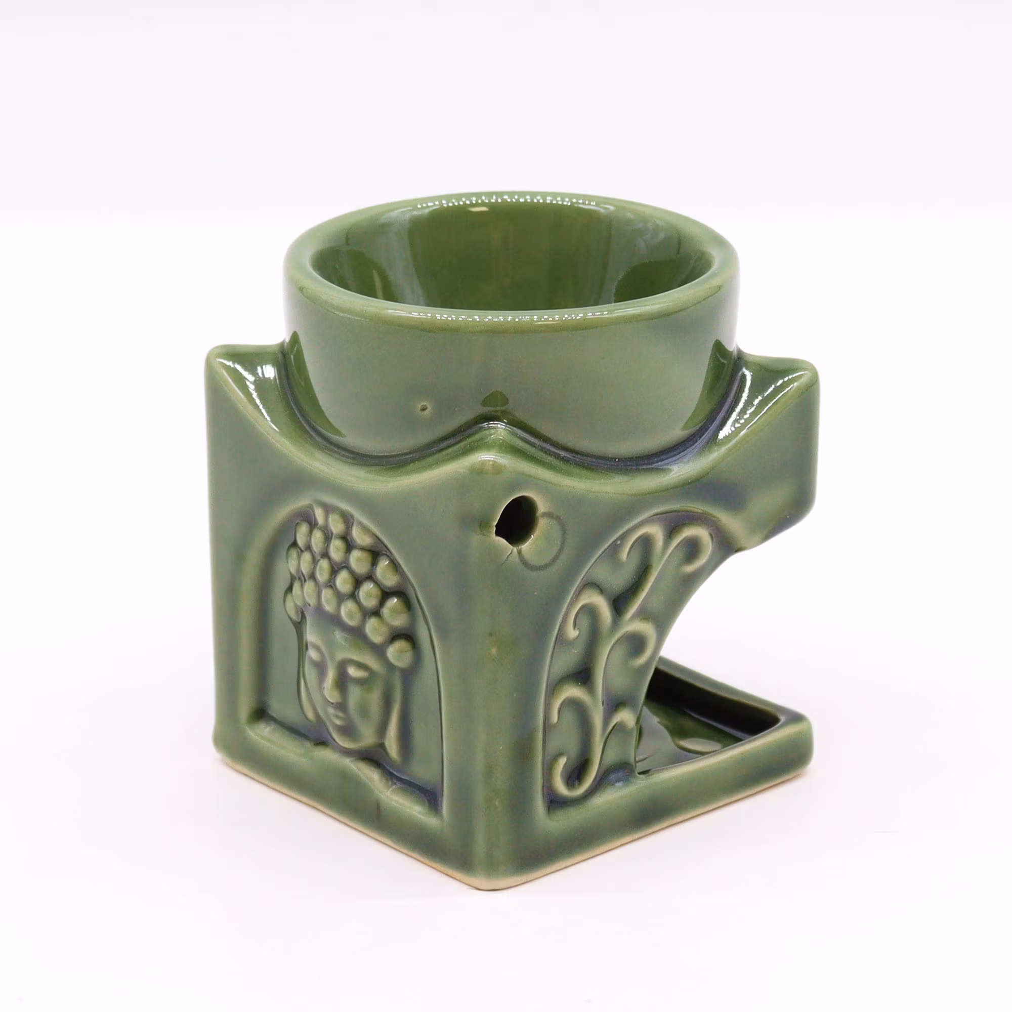 Kvadratisk Buddha Grøn keramik, Aromalampe
