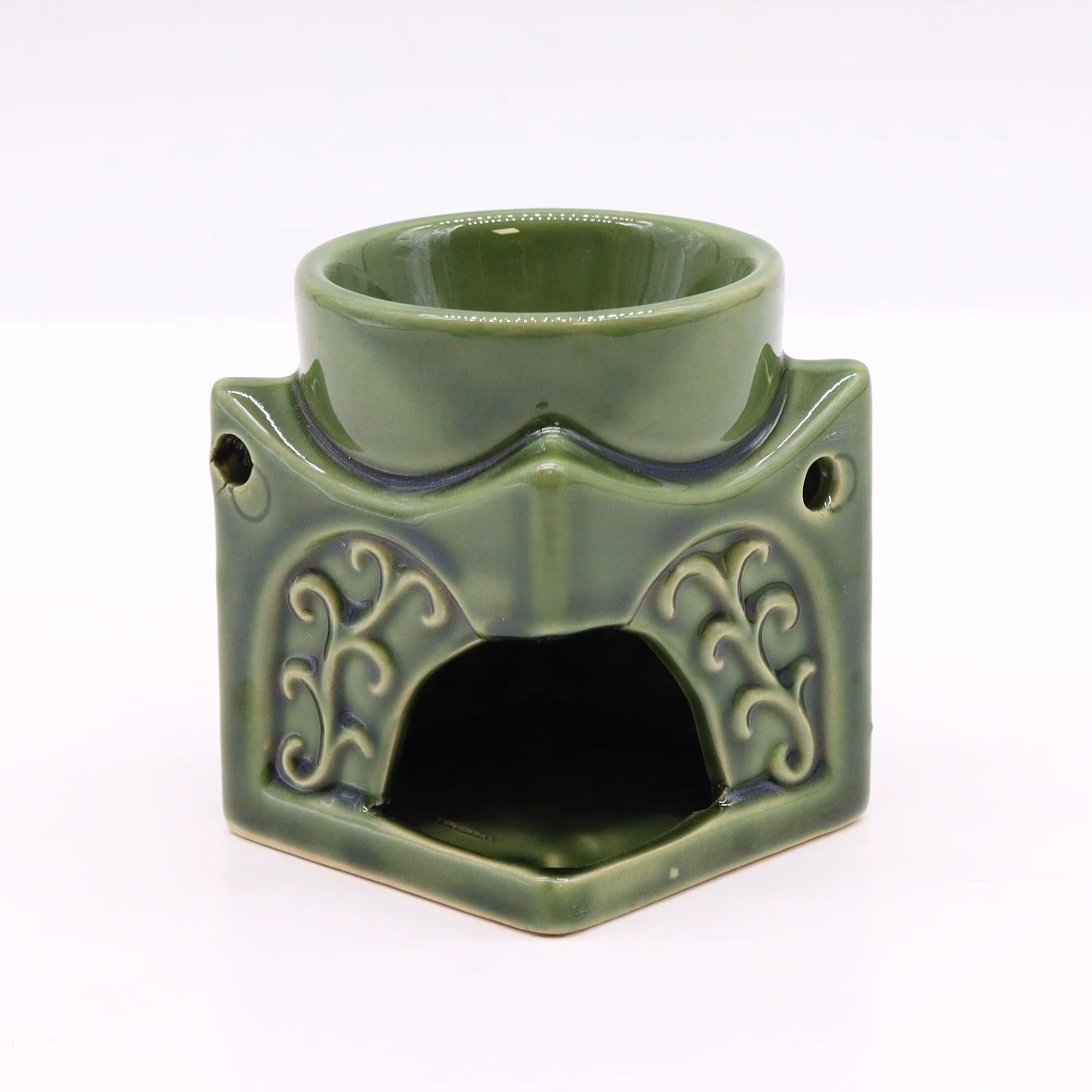 Kvadratisk Buddha Grøn keramik, Aromalampe