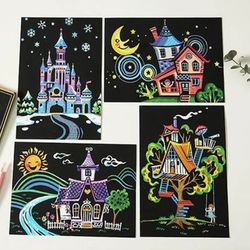 Scratch-art, vykort: Slott