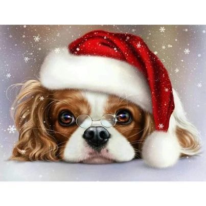 Hund i tomteluva, 50x40 cm