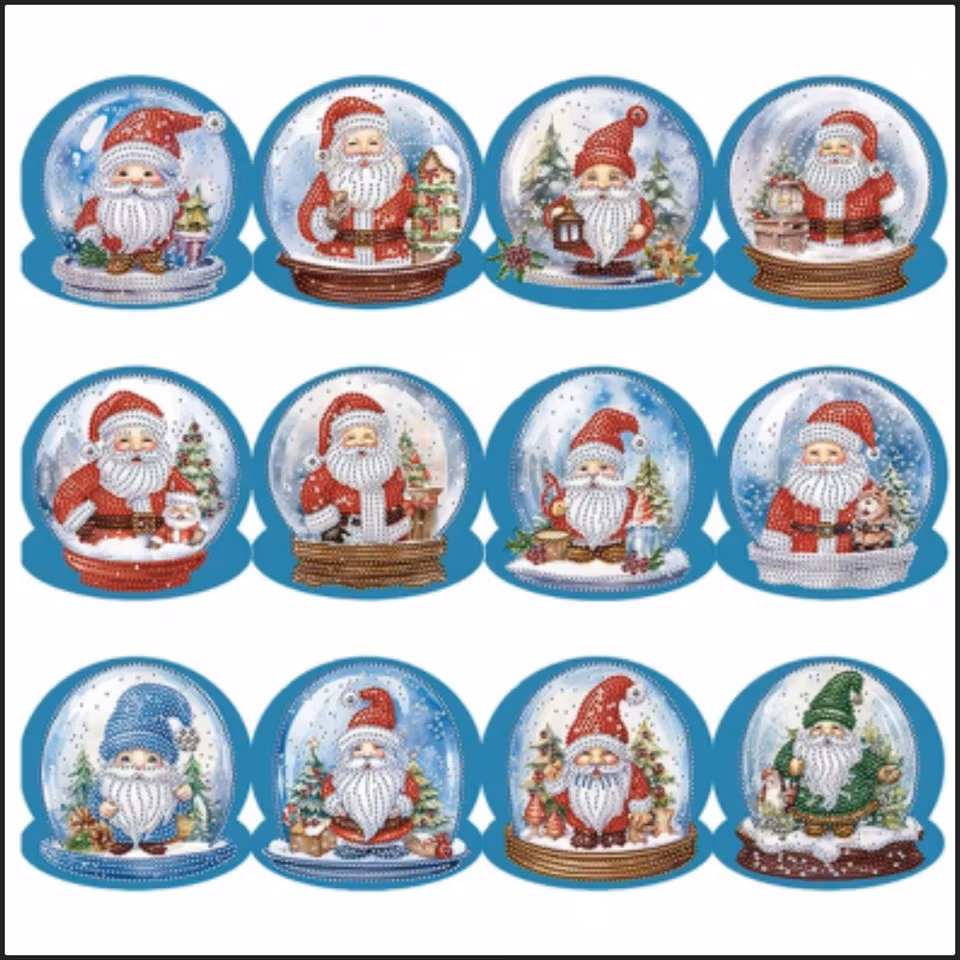 Julkort Snöglob, 12-pack tomtar