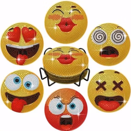 Glasunderlägg Smiley / Emoji 6-pack