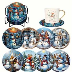 Glasunderlägg 8-pack, Snögubbar