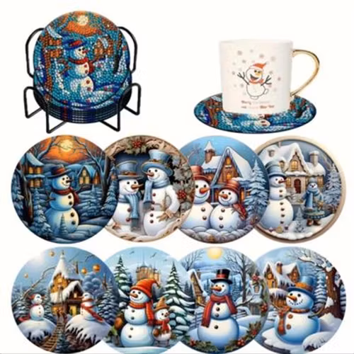 Glasunderlägg 8-pack, Snögubbar