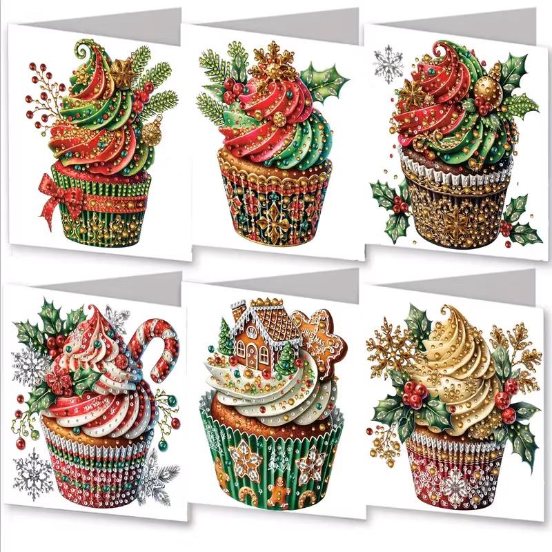 Julkort 6-pack, Christmas Cupcakes D