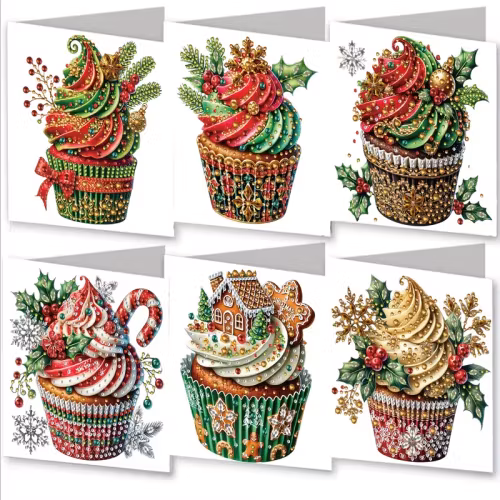 Julkort 6-pack, Christmas Cupcakes D