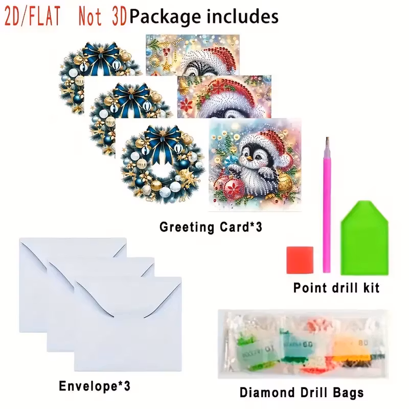 Julkort 3-pack, Pingviner