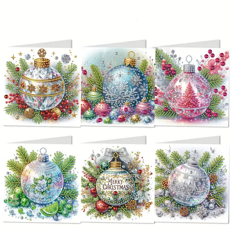 Julkort 6-pack, Julgranskulor