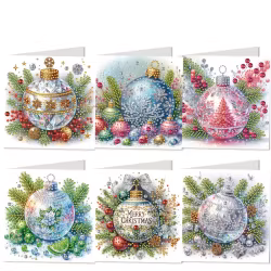 Julkort 6-pack, Julgranskulor