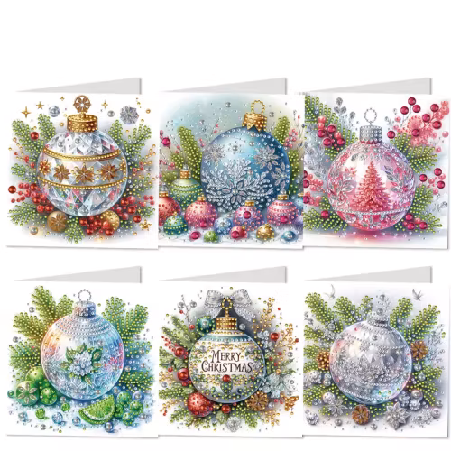 Julkort 6-pack, Julgranskulor
