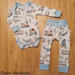 Set Baby, Tåg & Flygplan vitt + ljusblått