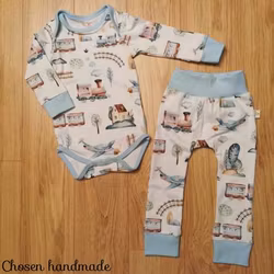 Set Baby, Tåg & Flygplan vitt + ljusblått