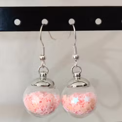 Örhängen glasglob med ljusrosa stjärnglitter