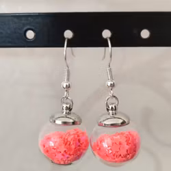 Örhängen glasglob med neonrosa stjärnglitter 16mm