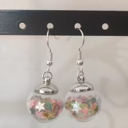 Örhängen glasglob med mix  stort transparant stjärnglitter 16mm