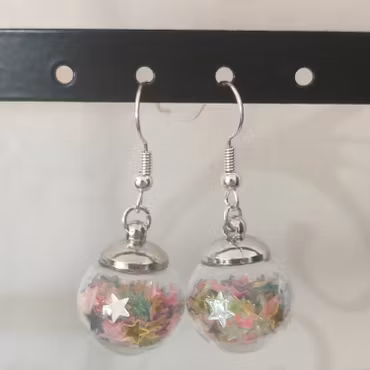 Örhängen glasglob med mix  stort transparant stjärnglitter 16mm